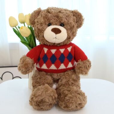 Cute argyle sweater teddy bear plush for birthday gifting