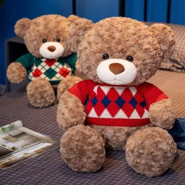 Cute argyle sweater teddy bear plush for birthday gifting