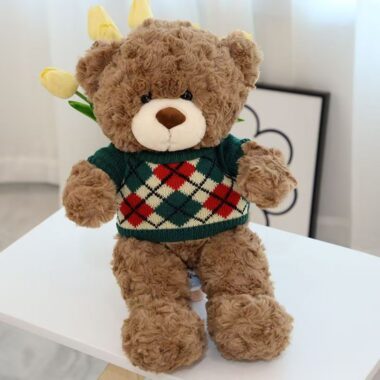 Cute argyle sweater teddy bear plush for birthday gifting