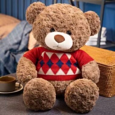 Cute argyle sweater teddy bear plush for birthday gifting