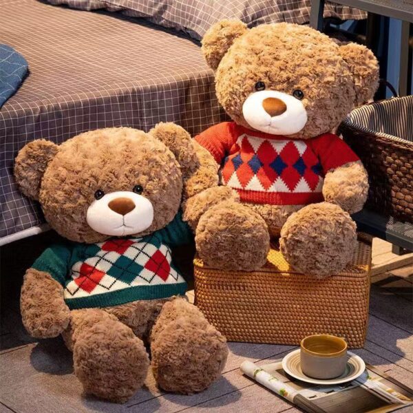 Cute argyle sweater teddy bear plush for birthday gifting