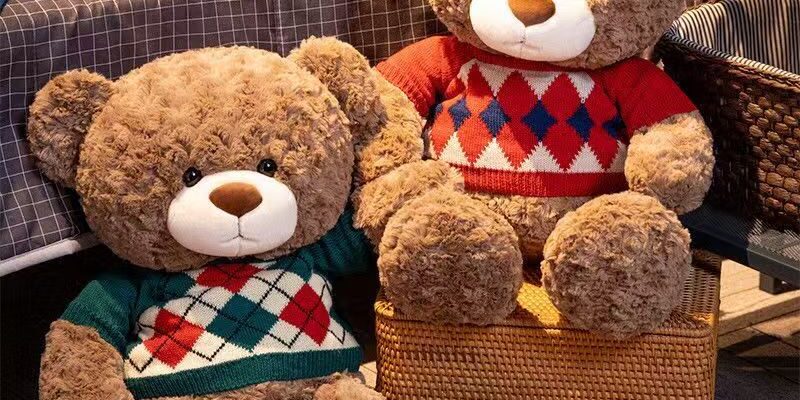 Cute argyle sweater teddy bear plush for birthday gifting