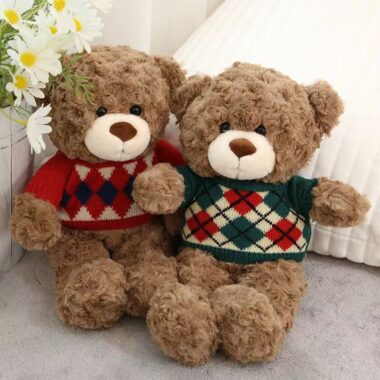 Cute argyle sweater teddy bear plush for birthday gifting