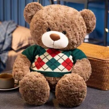 Cute argyle sweater teddy bear plush for birthday gifting