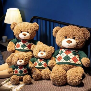 Cute argyle sweater teddy bear plush for birthday gifting