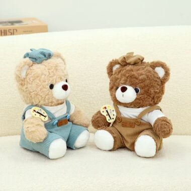 Artist teddy bear plush wearing a painter’s outfit and hat