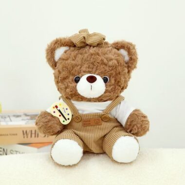 Artist teddy bear plush wearing a painter’s outfit and hat
