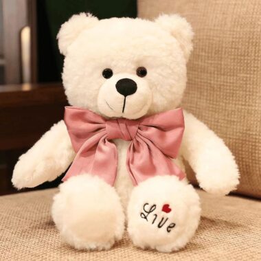 Cute bowtie teddy bear plush with soft hugging design