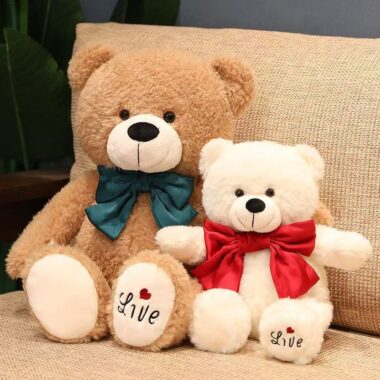 Cute bowtie teddy bear plush with soft hugging design