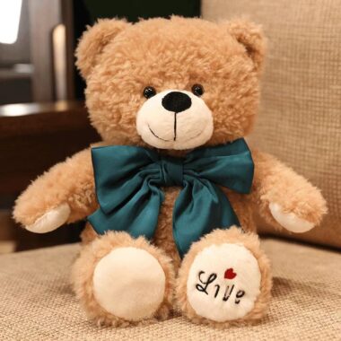 Cute bowtie teddy bear plush with soft hugging design