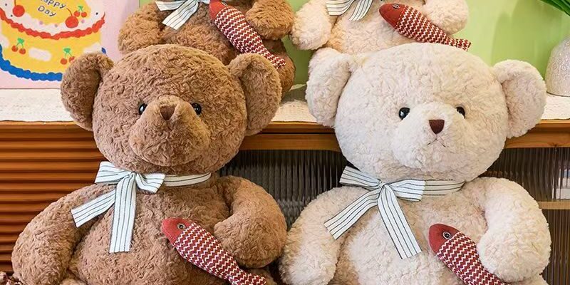 Cute fishing teddy bear plush toy for birthday gifting