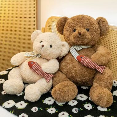 Cute fishing teddy bear plush toy for birthday gifting
