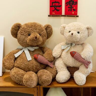 Cute fishing teddy bear plush toy for birthday gifting