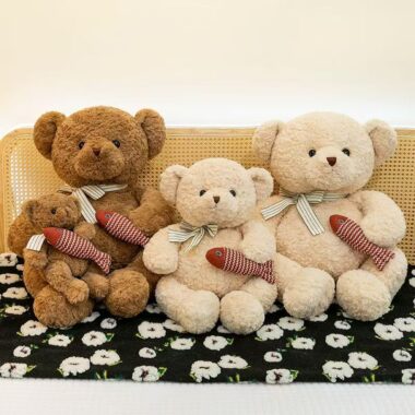 Cute fishing teddy bear plush toy for birthday gifting