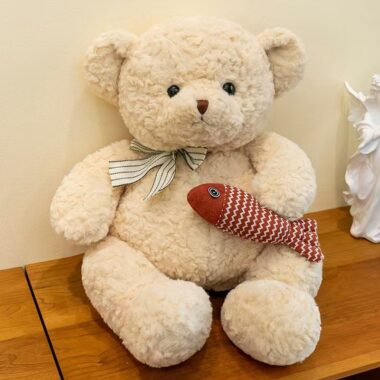 Cute fishing teddy bear plush toy for birthday gifting