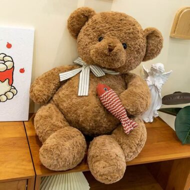 Cute fishing teddy bear plush toy for birthday gifting
