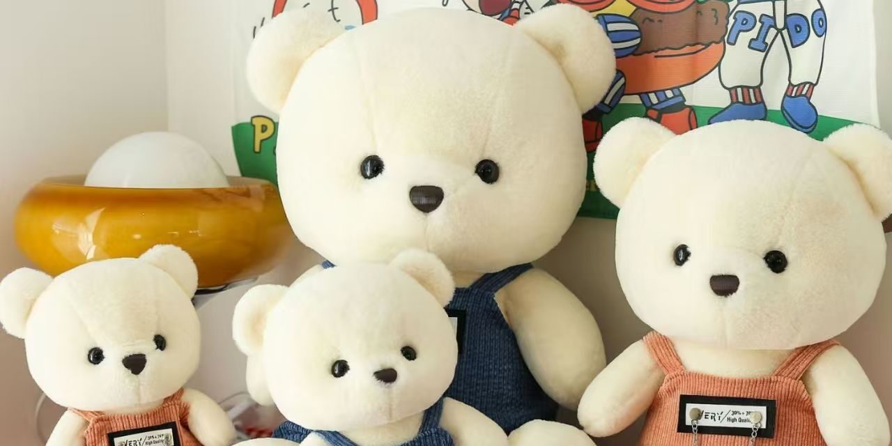 Cute overalls teddy bear plush toy for birthday gifting