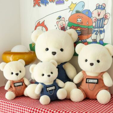 Cute overalls teddy bear plush toy for birthday gifting