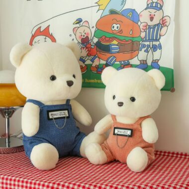 Cute overalls teddy bear plush toy for birthday gifting