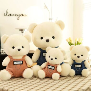 Cute overalls teddy bear plush toy for birthday gifting