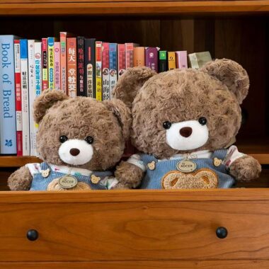 Cute teddy bear plush wearing soft overalls outfit design