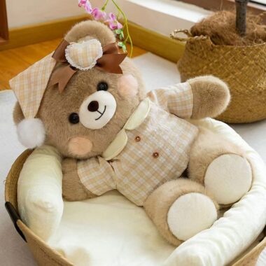 Cute teddy bear sleeping pillow plush for birthday gifts