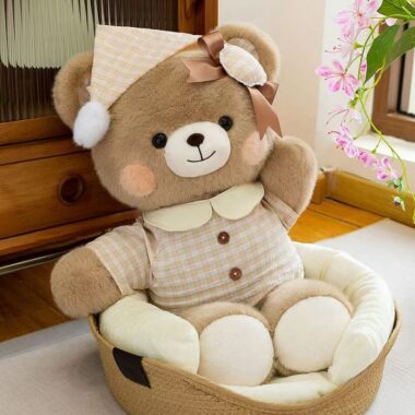 Cute teddy bear sleeping pillow plush for birthday gifts