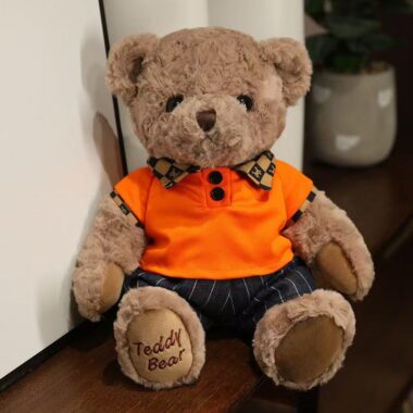 Cute dressed teddy bear plush doll designed for birthday gifts