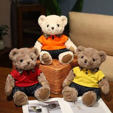 Cute dressed teddy bear plush doll designed for birthday gifts