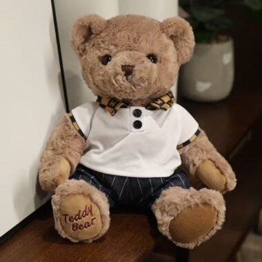 Cute dressed teddy bear plush doll designed for birthday gifts
