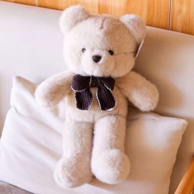 Cute girl birthday teddy bear plush with soft expression