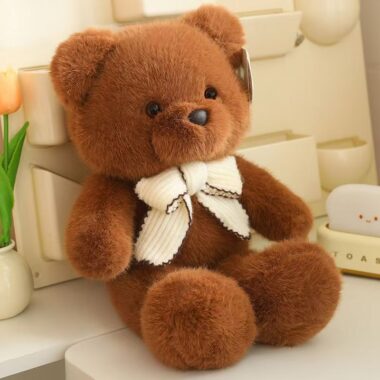 Cute girl birthday teddy bear plush with soft expression
