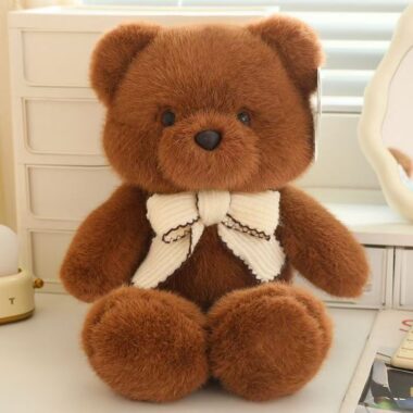 Cute girl birthday teddy bear plush with soft expression