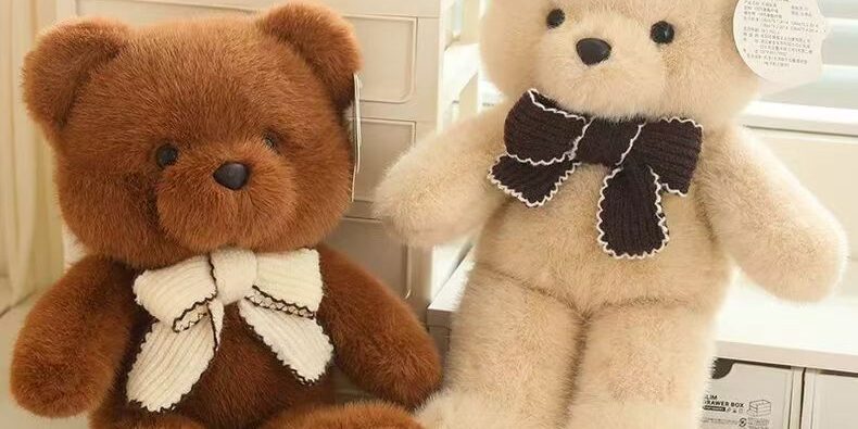 Cute girl birthday teddy bear plush with soft expression