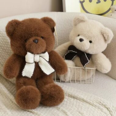 Cute girl birthday teddy bear plush with soft expression