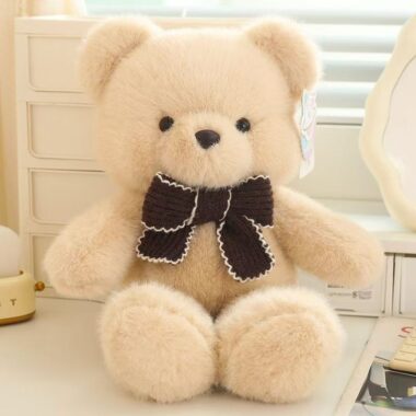 Cute girl birthday teddy bear plush with soft expression