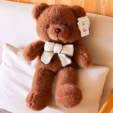 Cute girl birthday teddy bear plush with soft expression