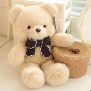 Cute girl birthday teddy bear plush with soft expression