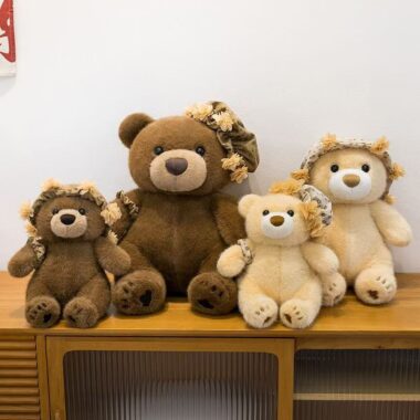 Cute teddy bear plush with headband and bouquet design