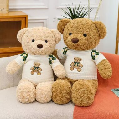 Large cute sweater teddy bear plush for gifting and décor