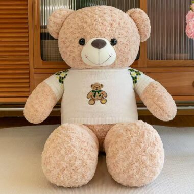 Large cute sweater teddy bear plush for gifting and décor