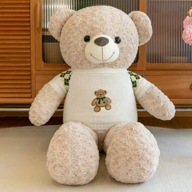 Large cute sweater teddy bear plush for gifting and décor