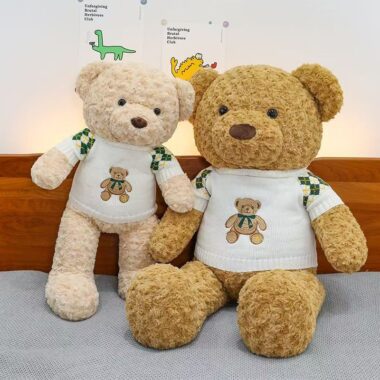 Large cute sweater teddy bear plush for gifting and décor
