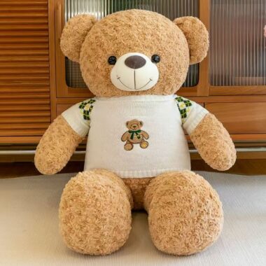 Large cute sweater teddy bear plush for gifting and décor