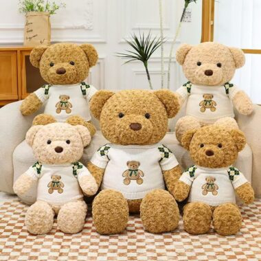 Large cute sweater teddy bear plush for gifting and décor
