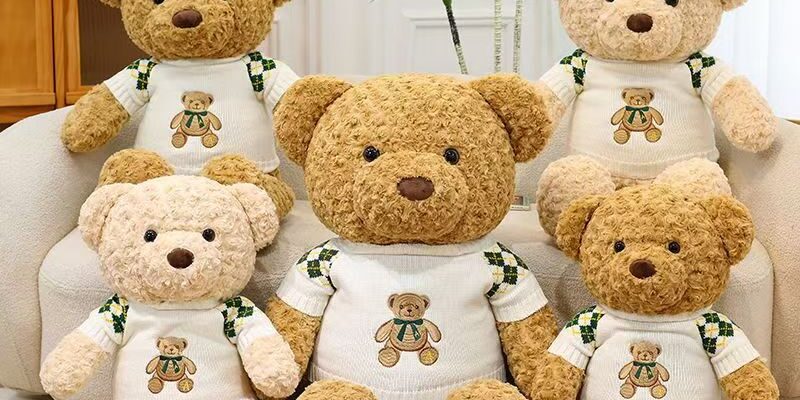 Large cute sweater teddy bear plush for gifting and décor