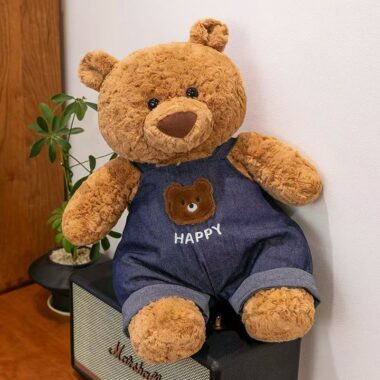 Soft strap-overalls teddy bear plush pillow for sleeping
