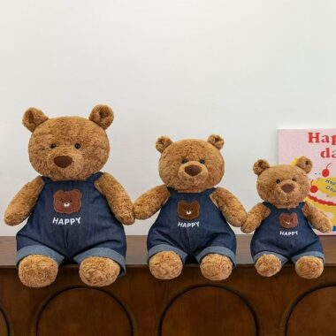 Soft strap-overalls teddy bear plush pillow for sleeping