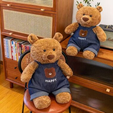 Soft strap-overalls teddy bear plush pillow for sleeping