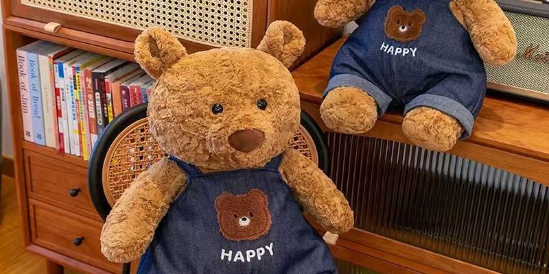 Soft strap-overalls teddy bear plush pillow for sleeping